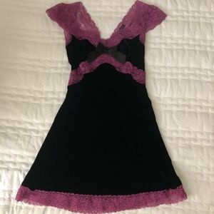 Betsey Johnson black velvet and purple lace mini dress size 4